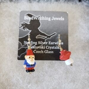 NEW Handmade Gnome and Mushroom Hanging Earrings Bead Witching Jewels